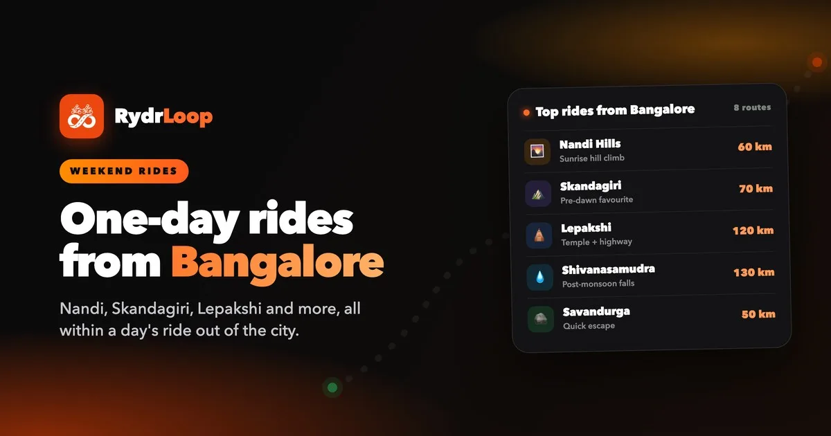 Top one-day bike rides from Bangalore with distances — Nandi Hills, Skandagiri, Lepakshi and more