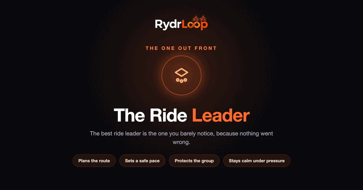 A ride leader emblem with the qualities of a good group ride leader, planning the route, setting a safe pace and protecting the group