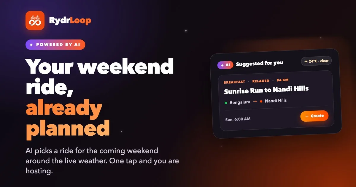 RydrLoop AI suggested rides on the home screen